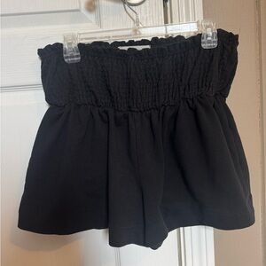 The pants store posh short cottonish Black Smocked Waistband Shorts